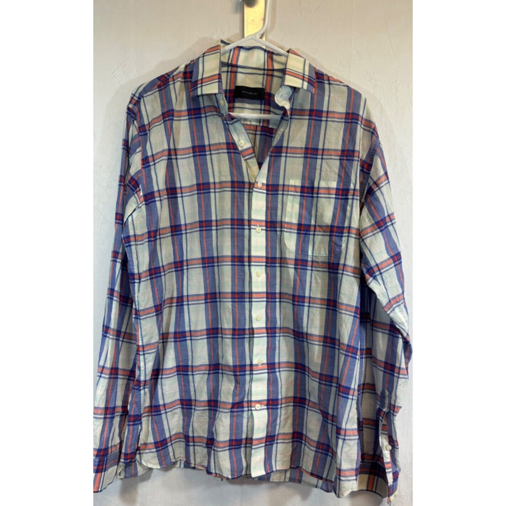 Alton Lane Red Blue Plaid LONG SLEEVE Dress Shirt measures L Button Cotton A5